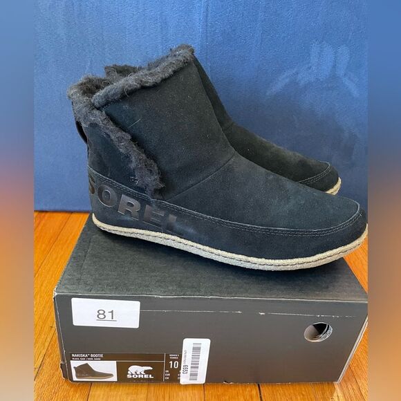Sorel Nakiska Faux Fur Lined Bootie in black, women's size US 10 EU 41 NEW - Picture 2 of 7